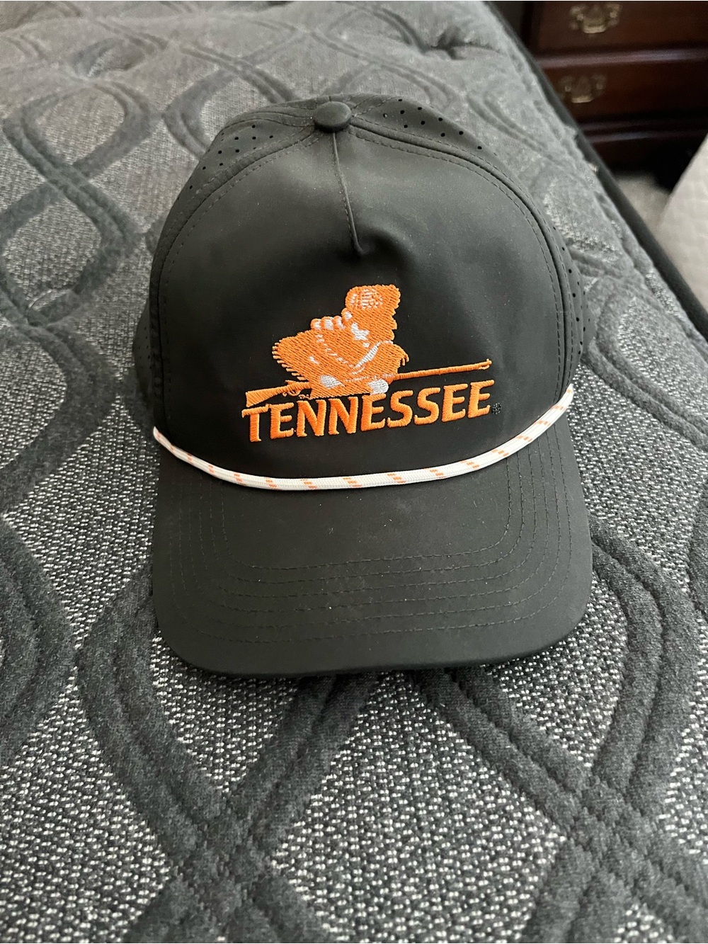 Tennessee Embroidered Black Baseball Cap - Orange Logo